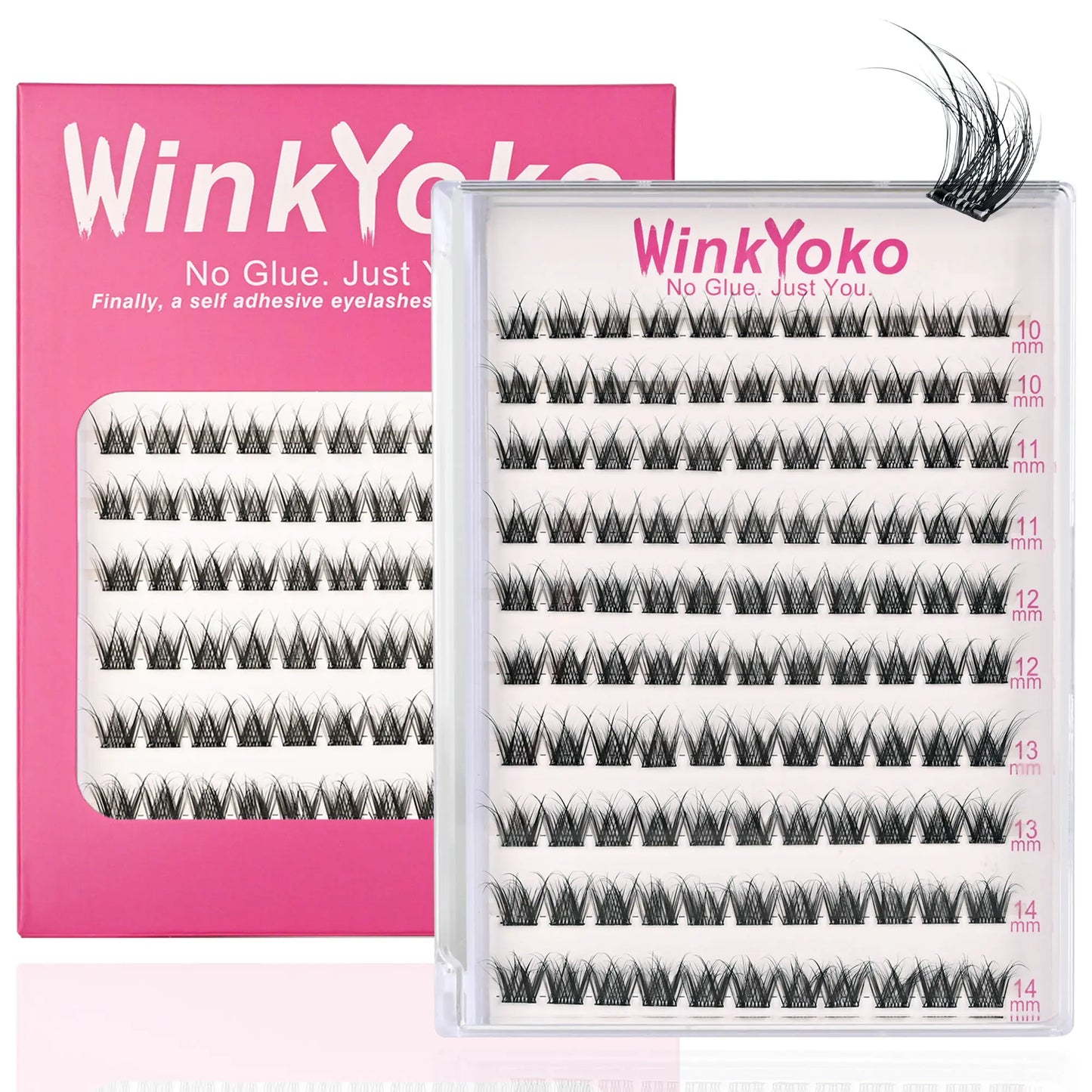 Self Adhesive Natural Lash Clusters-Fishtail Styles, Winkyoko No Glue Beginner Friendly Lashes, C Curl Diy Lash Extension, 8-14Mm Mixed Length Individval Natural-Look Eyelash Extension, Pre-Glued Long Lasting Lightweight Wispy Cat Eye Look No Glue Needed
