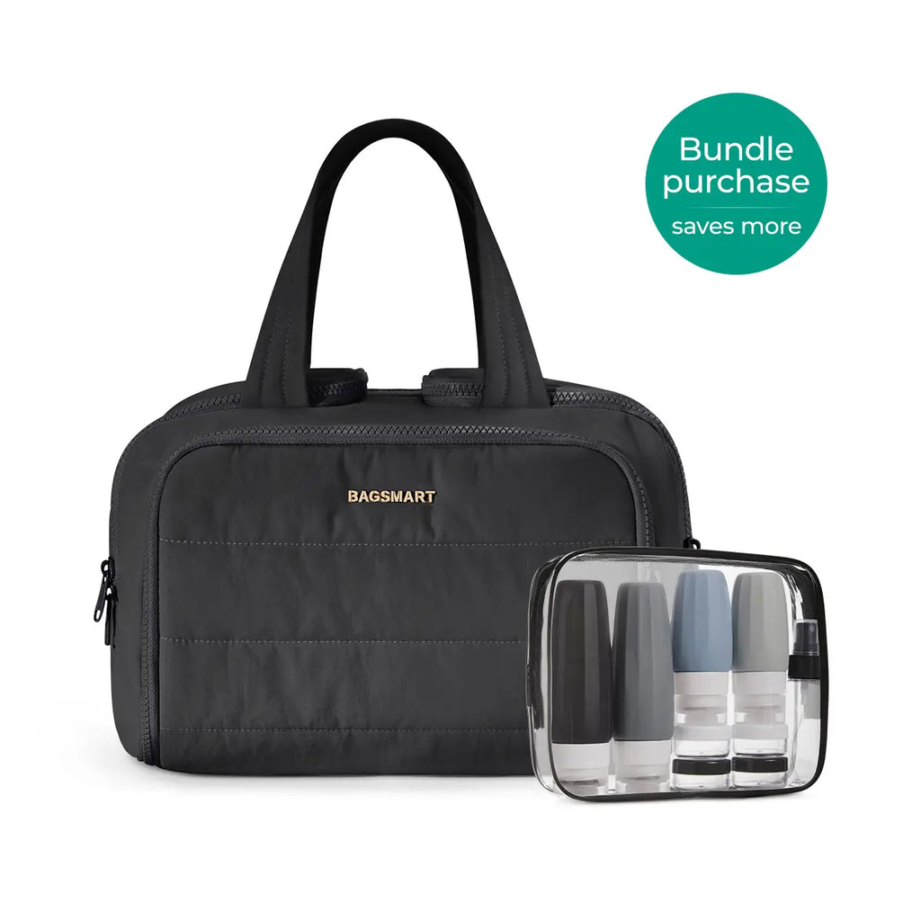 BAGSMART Crush 4-In-1 Puffy Multi-Functional Travel Toiletry Bag for Women Large Capacity Organizer with Handle for Accessories Essentials Toiletries Makeup Organizer Storage Bag Brush Pouch Travel Essentials Tiktokshopsummersale