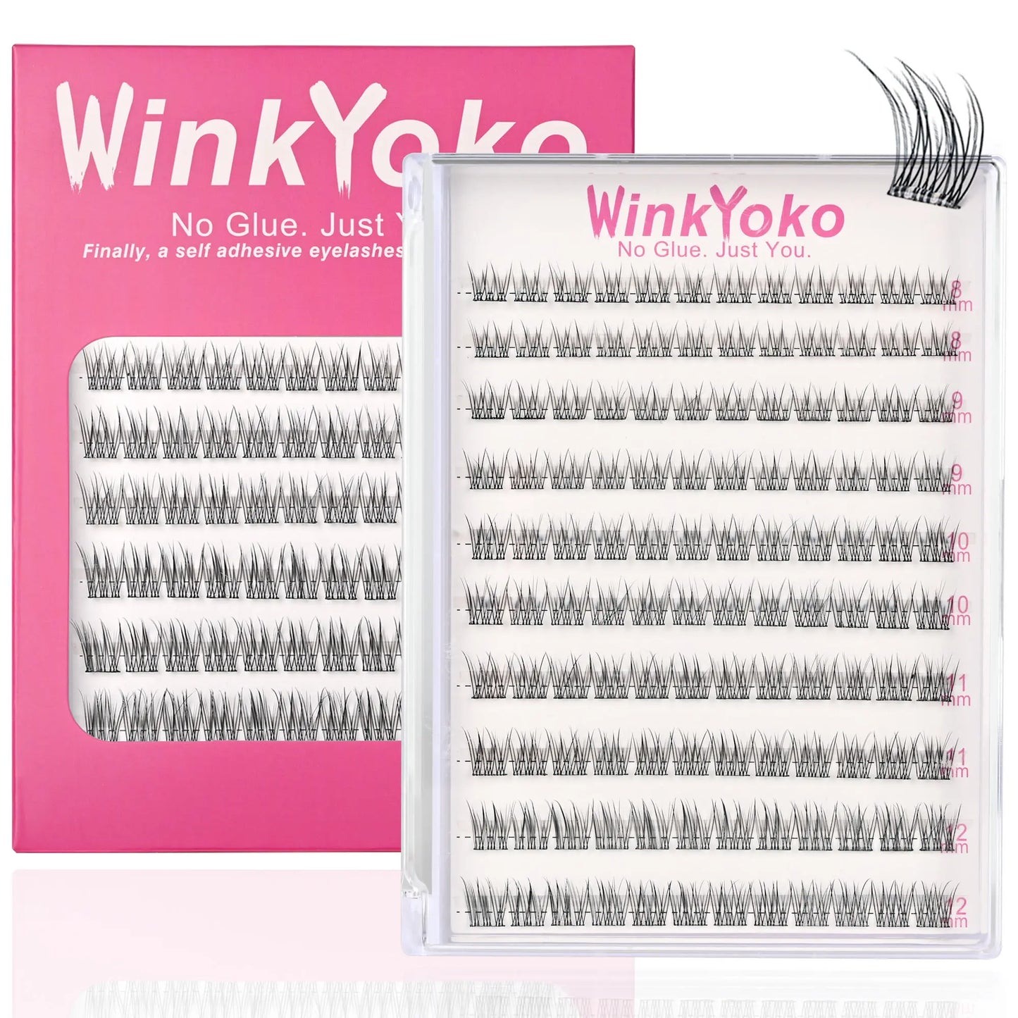 Self Adhesive Natural Lash Clusters-Fishtail Styles, Winkyoko No Glue Beginner Friendly Lashes, C Curl Diy Lash Extension, 8-14Mm Mixed Length Individval Natural-Look Eyelash Extension, Pre-Glued Long Lasting Lightweight Wispy Cat Eye Look No Glue Needed