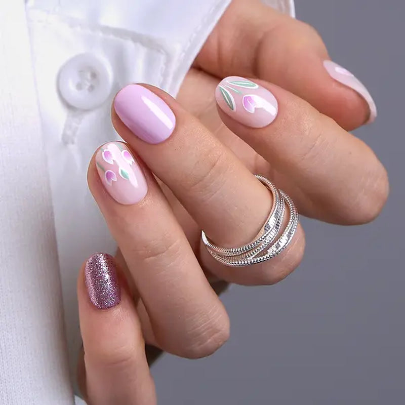 Curvlife Extra Short Squoval Press-On Nails Collection | 30PCS | Natural Nude & Pink Tones, Simple Cute, Soft Petal & Floral Styles, Glossy Jelly Finish | Summervibes | Non-Toxic Reusable Nails, Easy Application, Everyday Minimal Look for Daily Wear