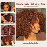 Unice 250% Density Reddish Brown Fluffy Afro Kinky Curly with Layered Finger Coil Ends Glueless 7X5 HD Lace Closure Human Hair Wigs No Slip Beginner-Friendly Natural Looking Summer Wig Super Brand Day
