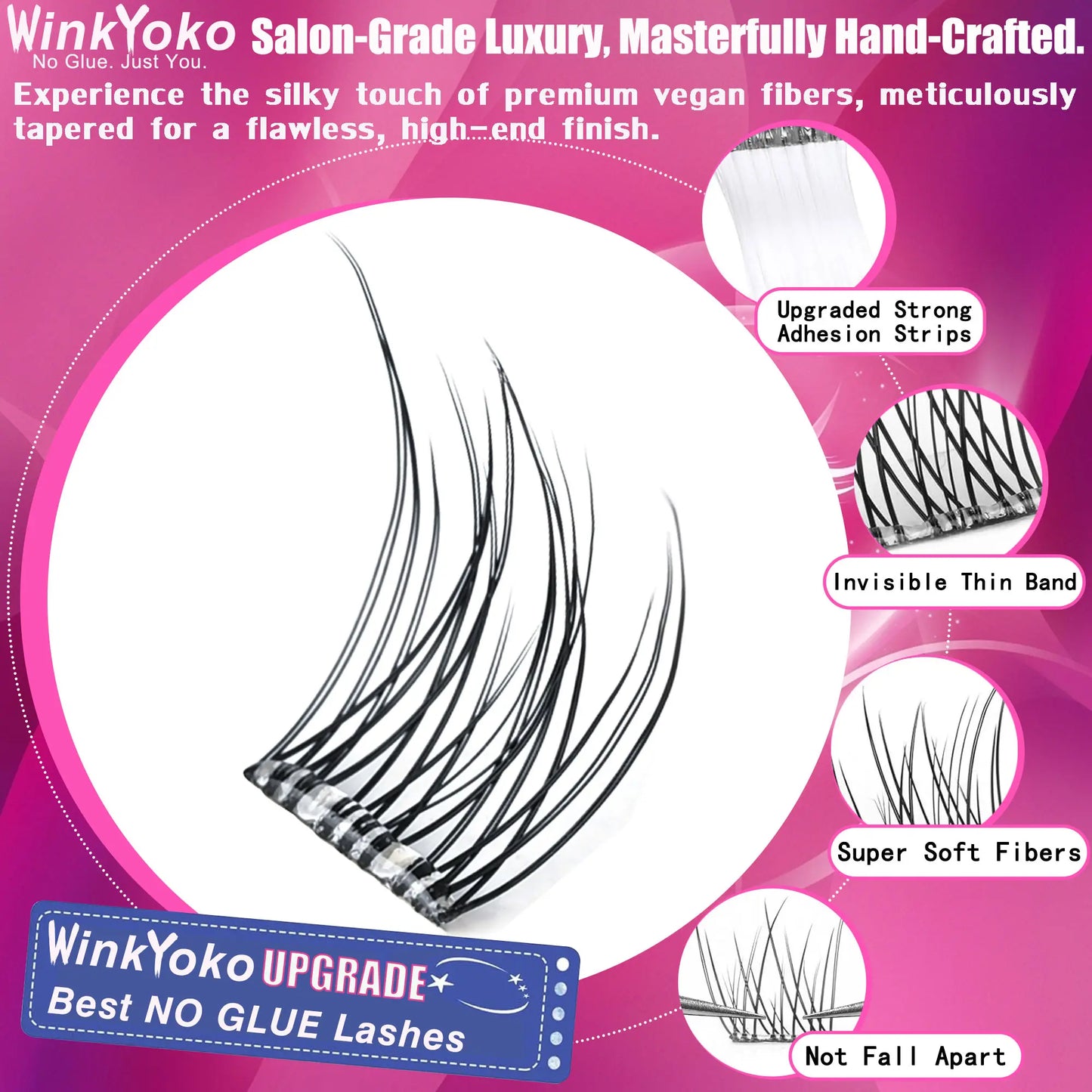 Self Adhesive Natural Lash Clusters-Fishtail Styles, Winkyoko No Glue Beginner Friendly Lashes, C Curl Diy Lash Extension, 8-14Mm Mixed Length Individval Natural-Look Eyelash Extension, Pre-Glued Long Lasting Lightweight Wispy Cat Eye Look No Glue Needed