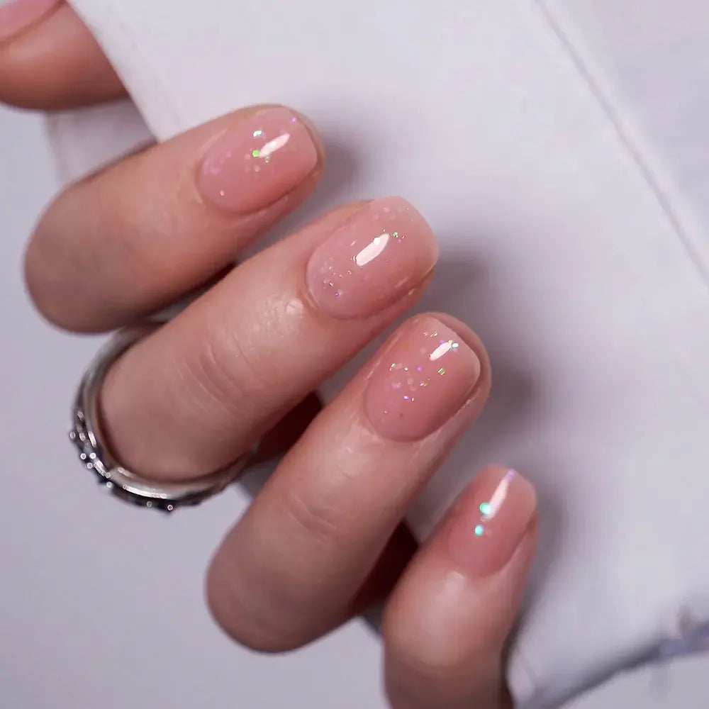 Curvlife Extra Short Squoval Press-On Nails Collection | 30PCS | Natural Nude & Pink Tones, Simple Cute, Soft Petal & Floral Styles, Glossy Jelly Finish | Summervibes | Non-Toxic Reusable Nails, Easy Application, Everyday Minimal Look for Daily Wear