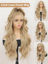 Lehanhair 24 Inch Long Body Wave Wig for Women, Gorgeous Fluffy No-Bangs Synthetic Hair Wigs Heat Resistant 13X6 Lace Front Wig for Daily Wear Wig and Parties, Glueless Wig, Fluffy Effortless Wig, Fashion Fluffy Wigs