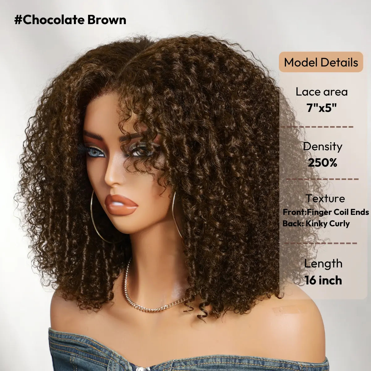 Unice 250% Density Reddish Brown Fluffy Afro Kinky Curly with Layered Finger Coil Ends Glueless 7X5 HD Lace Closure Human Hair Wigs No Slip Beginner-Friendly Natural Looking Summer Wig Super Brand Day