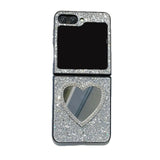 Compatible with Z Flip 8/7 FE/6/5/4/3 | Heart-Shaped Makeup Mirror Phone Case, Dazzling Starry Glitter for Folding Phone HNZ0013
