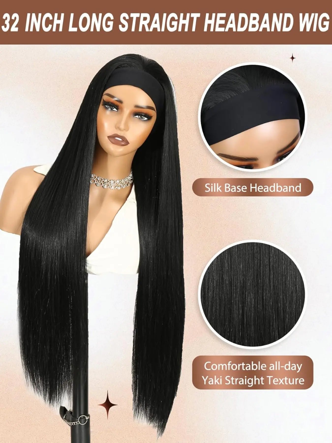 32 Inch Super Long Glueless Headband Half Wig for Women, Daily Wear Wig, Synthetic Wigs, Synthetic Straight Hair, Heat Resistant Fiber, Suitable for Daily & Party Use