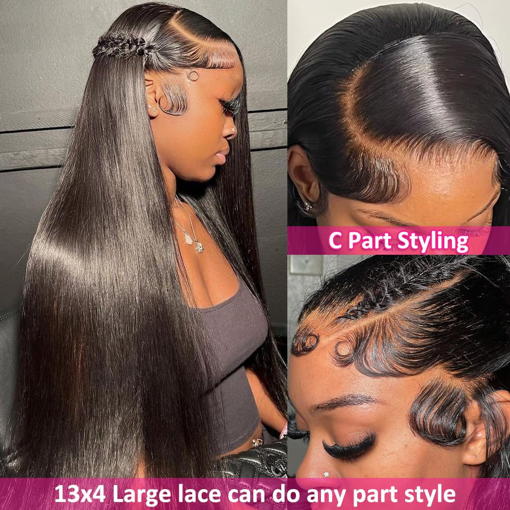 220% HD Lace Front Wigs Human Hair Pre Plucked 26 Inch | 12A 13X4 Lace Frontal Human Hair Wigs for Black Women Pre Bleached Small Knots Natural Hairline Natural Black Color