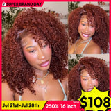 Unice 250% Density Reddish Brown Fluffy Afro Kinky Curly with Layered Finger Coil Ends Glueless 7X5 HD Lace Closure Human Hair Wigs No Slip Beginner-Friendly Natural Looking Summer Wig Super Brand Day