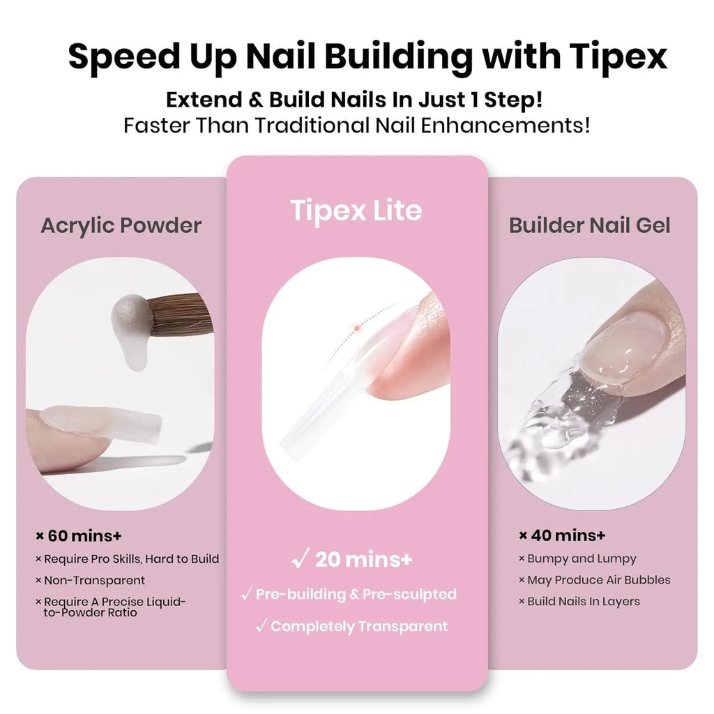 Beetles Tipex Lite Apex Nail Tips, 96/160/256/512PCS Pre-Etched Acrylic Nail Tips for Flat Nails & C-Curve Nail Beds, XS/S/M/L/XL Stiletto, Square, Almond & Coffin Nail Tips