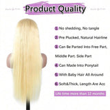 32 Inch 613 Lace Front Wig Human Hair 200 Density Blonde Wig Human Hair 13X6 HD Transparent Straight Lace Front Wigs Blonde Glueless Wig for Women Pre Plucked with Baby Hair