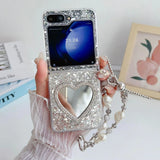 Compatible with Z Flip 8/7 FE/6/5/4/3 | Heart-Shaped Makeup Mirror Phone Case, Dazzling Starry Glitter for Folding Phone HNZ0013