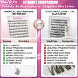 Self Adhesive Natural Lash Clusters-Fishtail Styles, Winkyoko No Glue Beginner Friendly Lashes, C Curl Diy Lash Extension, 8-14Mm Mixed Length Individval Natural-Look Eyelash Extension, Pre-Glued Long Lasting Lightweight Wispy Cat Eye Look No Glue Needed