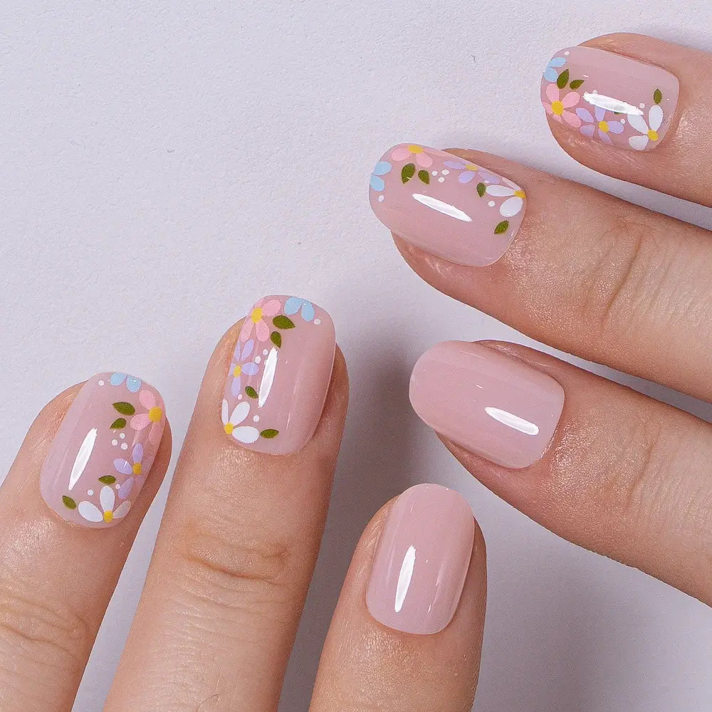 Curvlife Extra Short Squoval Press-On Nails Collection | 30PCS | Natural Nude & Pink Tones, Simple Cute, Soft Petal & Floral Styles, Glossy Jelly Finish | Summervibes | Non-Toxic Reusable Nails, Easy Application, Everyday Minimal Look for Daily Wear