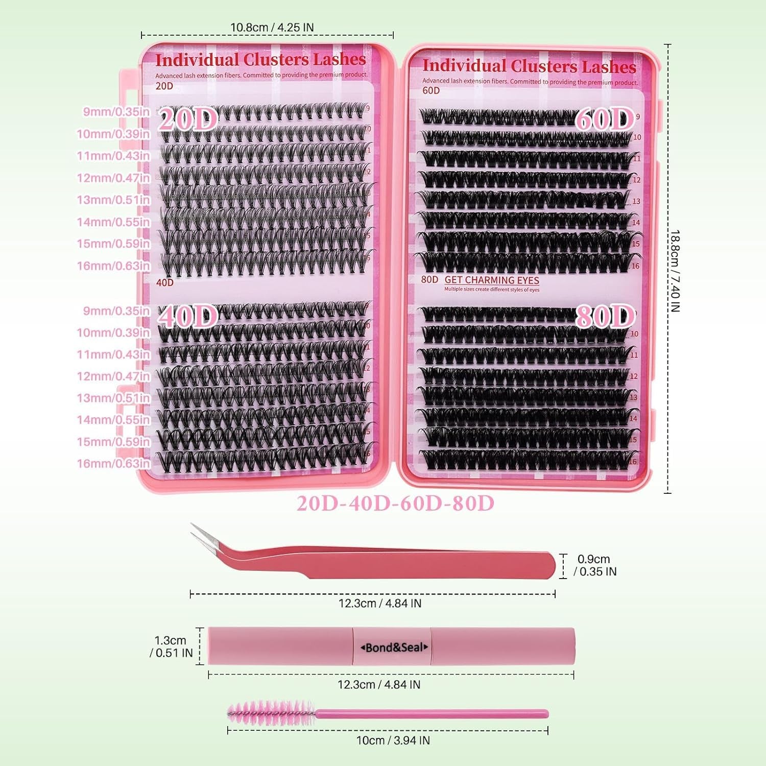 Lash Clusters Kit 640Pcs Eyelash Clusters Wispy Cluster Eyelash Extensions Pestañas Postizas Naturales Lash Extension Kit with Lash Bond&Seal,Lash Tweezers (Color-004)