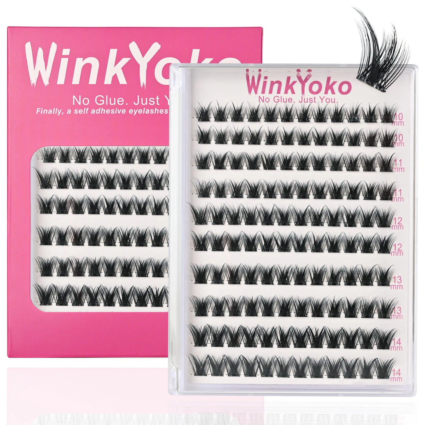Self Adhesive Natural Lash Clusters-Fishtail Styles, Winkyoko No Glue Beginner Friendly Lashes, C Curl Diy Lash Extension, 8-14Mm Mixed Length Individval Natural-Look Eyelash Extension, Pre-Glued Long Lasting Lightweight Wispy Cat Eye Look No Glue Needed