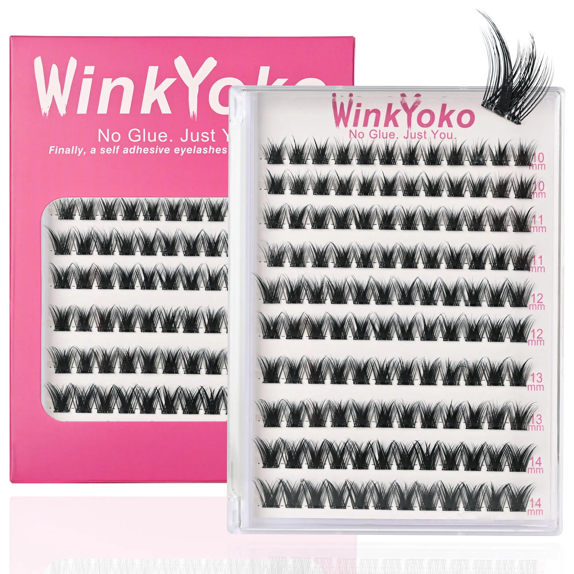Self Adhesive Natural Lash Clusters-Fishtail Styles, Winkyoko No Glue Beginner Friendly Lashes, C Curl Diy Lash Extension, 8-14Mm Mixed Length Individval Natural-Look Eyelash Extension, Pre-Glued Long Lasting Lightweight Wispy Cat Eye Look No Glue Needed