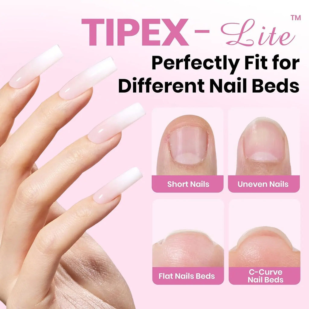 Beetles Tipex Lite Apex Nail Tips, 96/160/256/512PCS Pre-Etched Acrylic Nail Tips for Flat Nails & C-Curve Nail Beds, XS/S/M/L/XL Stiletto, Square, Almond & Coffin Nail Tips