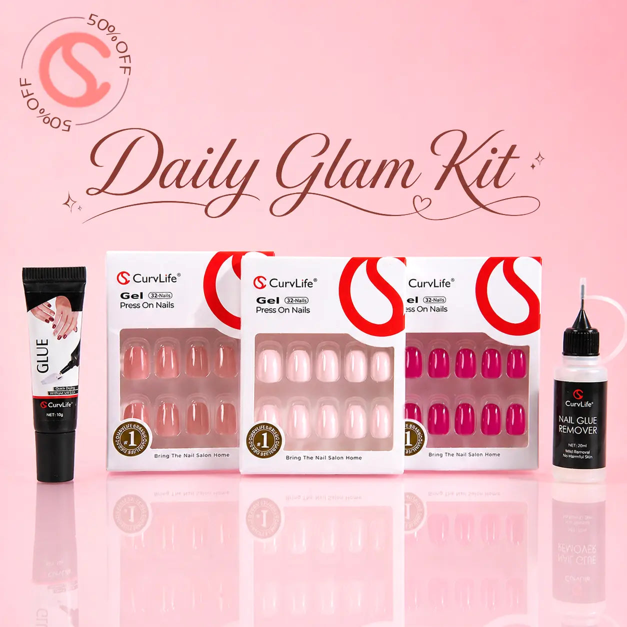 Curvlife Extra Short Squoval Press-On Nails Collection | 30PCS | Natural Nude & Pink Tones, Simple Cute, Soft Petal & Floral Styles, Glossy Jelly Finish | Summervibes | Non-Toxic Reusable Nails, Easy Application, Everyday Minimal Look for Daily Wear