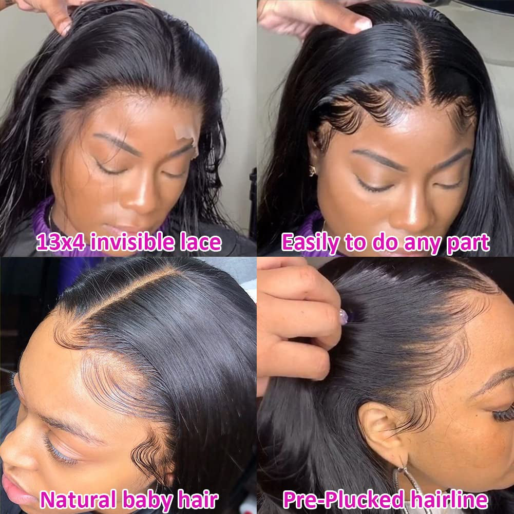 220% HD Lace Front Wigs Human Hair Pre Plucked 26 Inch | 12A 13X4 Lace Frontal Human Hair Wigs for Black Women Pre Bleached Small Knots Natural Hairline Natural Black Color