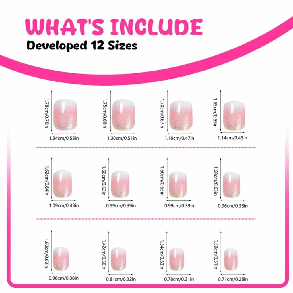 Square Ombre Press on Nails -Soft Gel Press on Nails Short Pink Fake Nails Square Bling Glossy False Nail Tips Artificial Nails for Women and Girls,24Pcs
