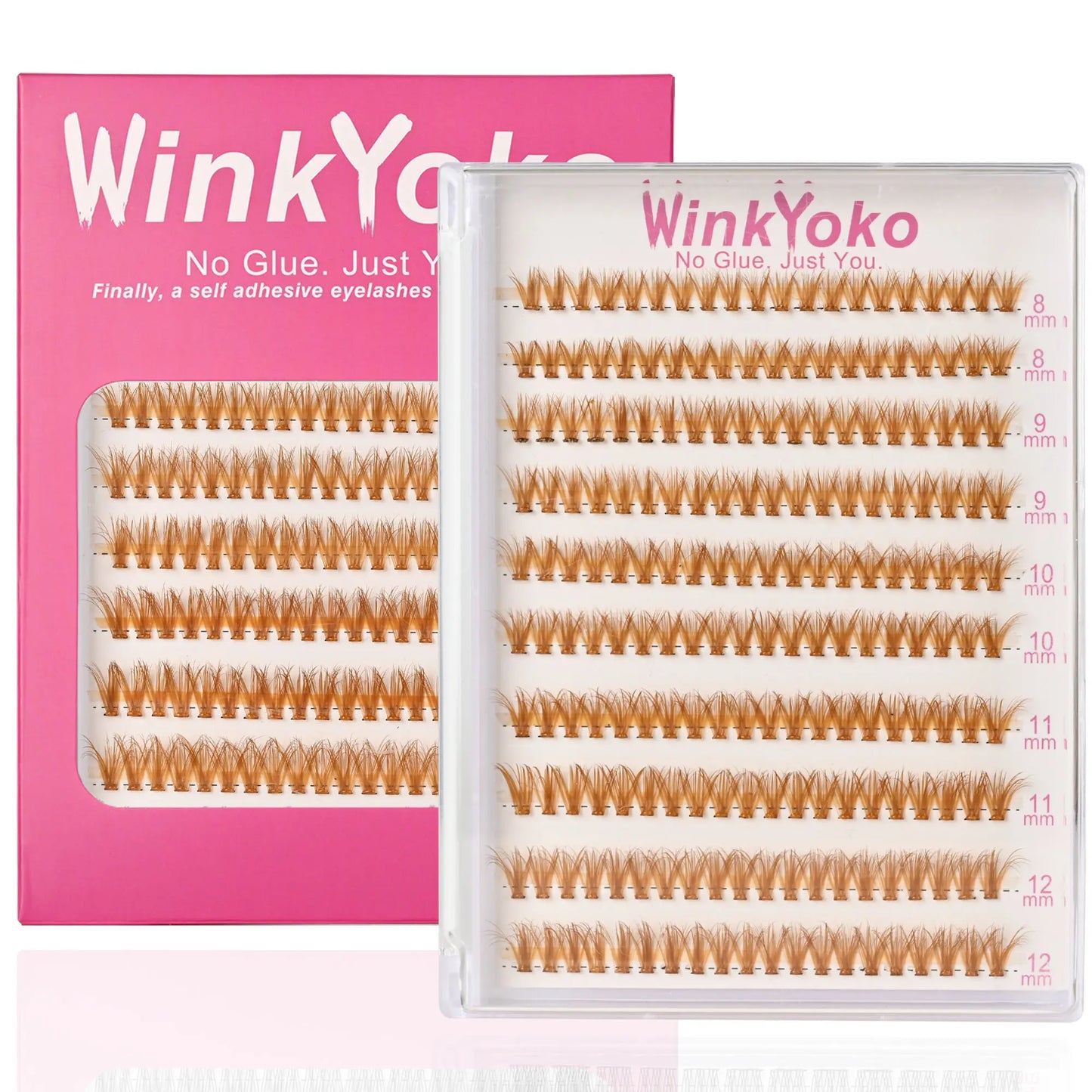 Self Adhesive Natural Lash Clusters-Fishtail Styles, Winkyoko No Glue Beginner Friendly Lashes, C Curl Diy Lash Extension, 8-14Mm Mixed Length Individval Natural-Look Eyelash Extension, Pre-Glued Long Lasting Lightweight Wispy Cat Eye Look No Glue Needed