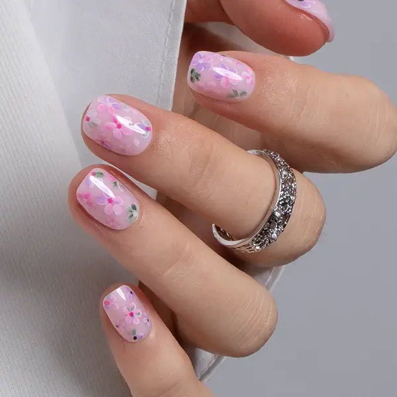 Curvlife Extra Short Squoval Press-On Nails Collection | 30PCS | Natural Nude & Pink Tones, Simple Cute, Soft Petal & Floral Styles, Glossy Jelly Finish | Summervibes | Non-Toxic Reusable Nails, Easy Application, Everyday Minimal Look for Daily Wear