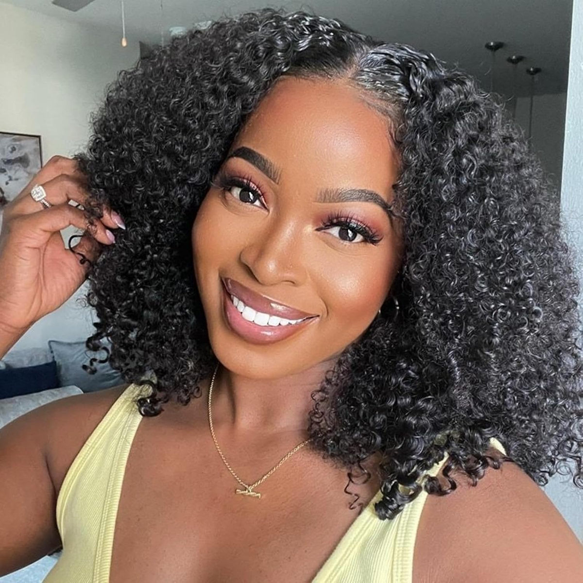 Curly Human Hair Wig 13X6 Ready to Wear Glueless Wigs Human Hair HD Lace Frontal Wigs 14Inch 180 Density Virgin Human Hair Pre Plucked Pre Cut Bleached Knots for Women