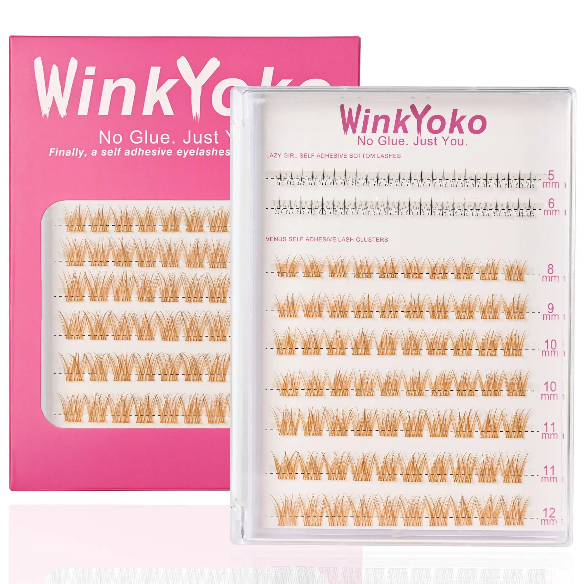 Self Adhesive Natural Lash Clusters-Fishtail Styles, Winkyoko No Glue Beginner Friendly Lashes, C Curl Diy Lash Extension, 8-14Mm Mixed Length Individval Natural-Look Eyelash Extension, Pre-Glued Long Lasting Lightweight Wispy Cat Eye Look No Glue Needed