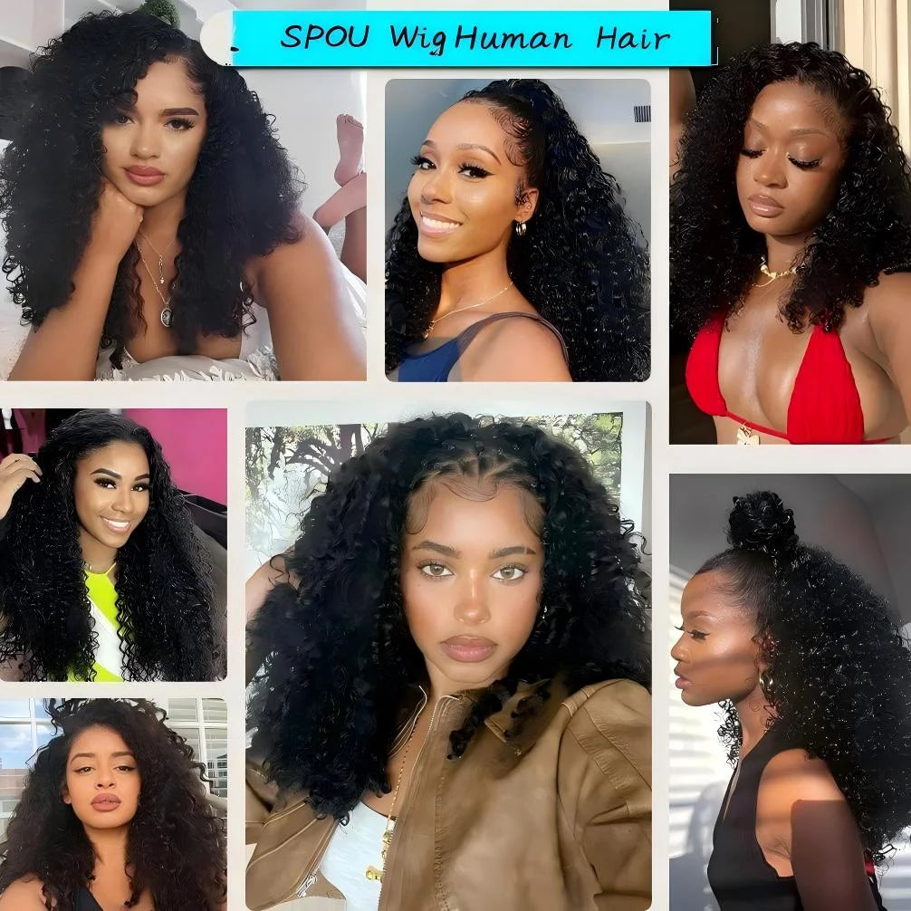 13X6 Bob Wig Water Wave Bob Wigs Human Hair 13X6 Lace Frontal Wigs 200% Density Curly Bob Wig Human Hair Pre Plucked Deep Wave Wig for Black Women Natural Black 8Inch