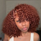Unice 250% Density Reddish Brown Fluffy Afro Kinky Curly with Layered Finger Coil Ends Glueless 7X5 HD Lace Closure Human Hair Wigs No Slip Beginner-Friendly Natural Looking Summer Wig Super Brand Day