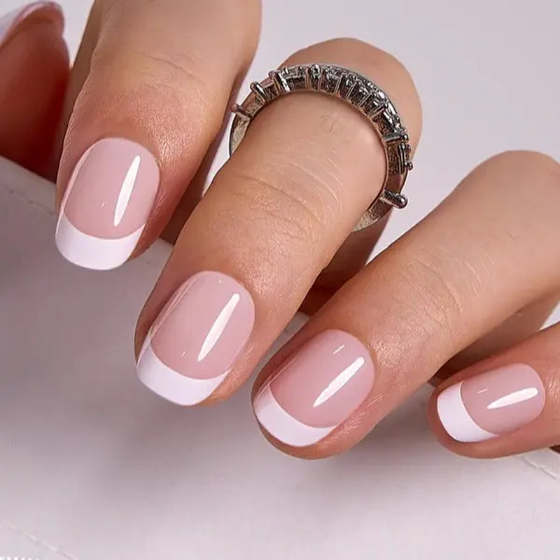 Curvlife Extra Short Squoval Press-On Nails Collection | 30PCS | Natural Nude & Pink Tones, Simple Cute, Soft Petal & Floral Styles, Glossy Jelly Finish | Summervibes | Non-Toxic Reusable Nails, Easy Application, Everyday Minimal Look for Daily Wear