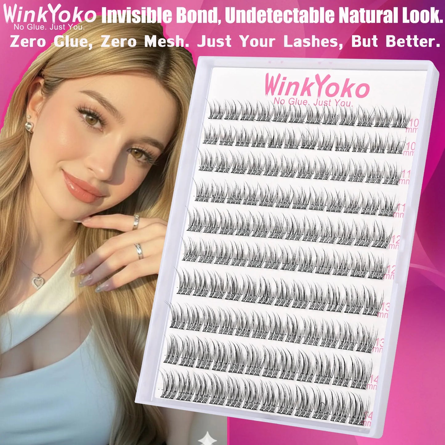 Self Adhesive Natural Lash Clusters-Fishtail Styles, Winkyoko No Glue Beginner Friendly Lashes, C Curl Diy Lash Extension, 8-14Mm Mixed Length Individval Natural-Look Eyelash Extension, Pre-Glued Long Lasting Lightweight Wispy Cat Eye Look No Glue Needed
