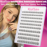 Self Adhesive Natural Lash Clusters-Fishtail Styles, Winkyoko No Glue Beginner Friendly Lashes, C Curl Diy Lash Extension, 8-14Mm Mixed Length Individval Natural-Look Eyelash Extension, Pre-Glued Long Lasting Lightweight Wispy Cat Eye Look No Glue Needed