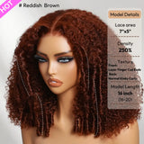Unice 250% Density Reddish Brown Fluffy Afro Kinky Curly with Layered Finger Coil Ends Glueless 7X5 HD Lace Closure Human Hair Wigs No Slip Beginner-Friendly Natural Looking Summer Wig Super Brand Day