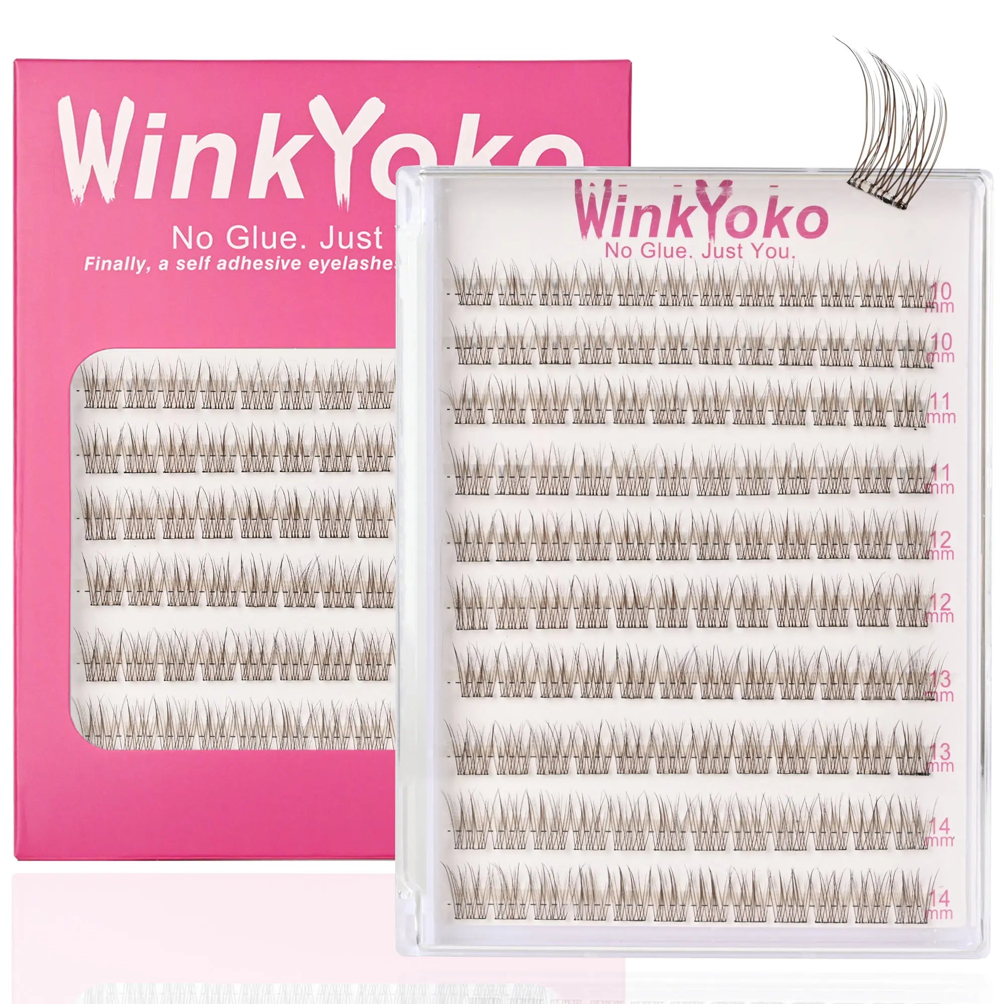 Self Adhesive Natural Lash Clusters-Fishtail Styles, Winkyoko No Glue Beginner Friendly Lashes, C Curl Diy Lash Extension, 8-14Mm Mixed Length Individval Natural-Look Eyelash Extension, Pre-Glued Long Lasting Lightweight Wispy Cat Eye Look No Glue Needed