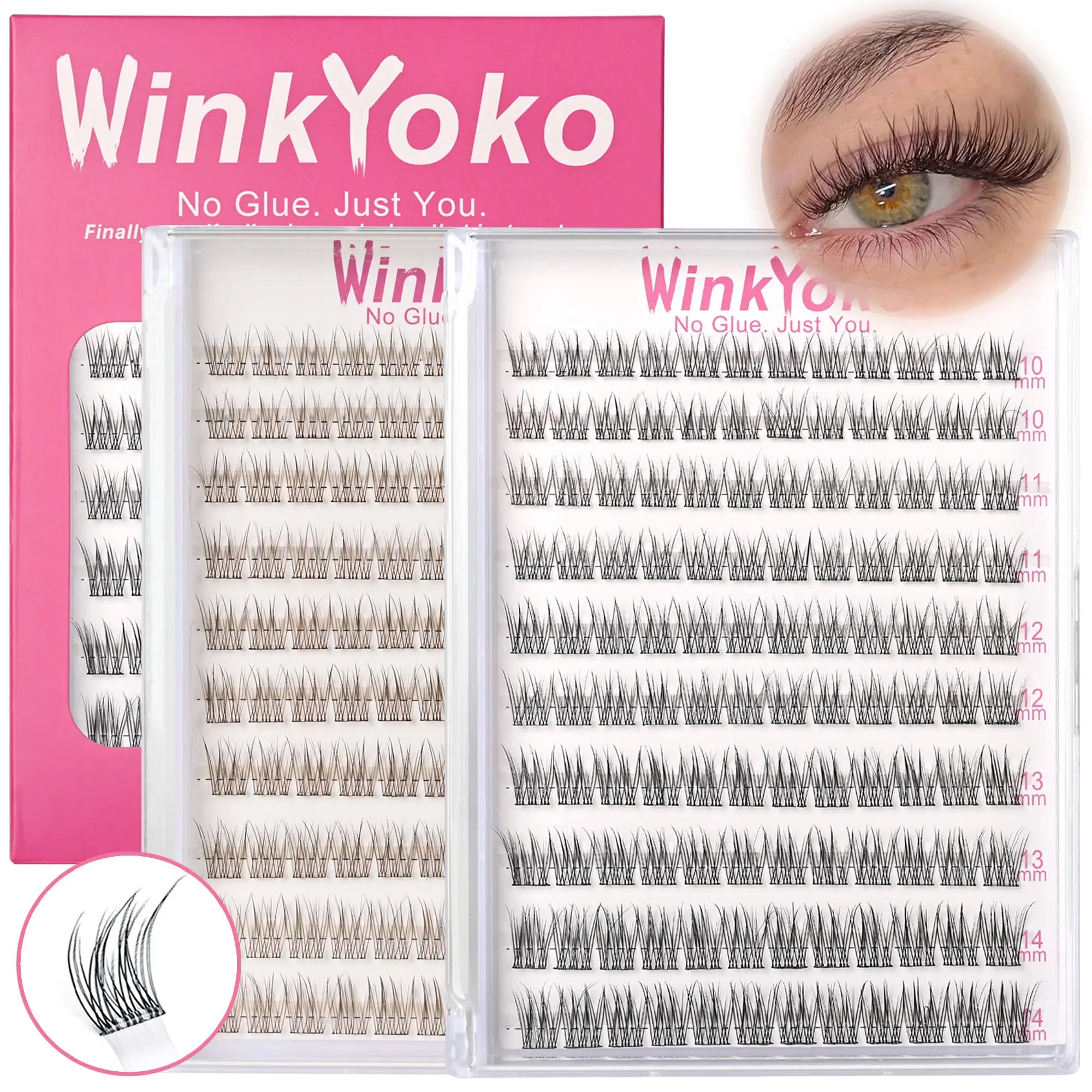 Self Adhesive Natural Lash Clusters-Fishtail Styles, Winkyoko No Glue Beginner Friendly Lashes, C Curl Diy Lash Extension, 8-14Mm Mixed Length Individval Natural-Look Eyelash Extension, Pre-Glued Long Lasting Lightweight Wispy Cat Eye Look No Glue Needed