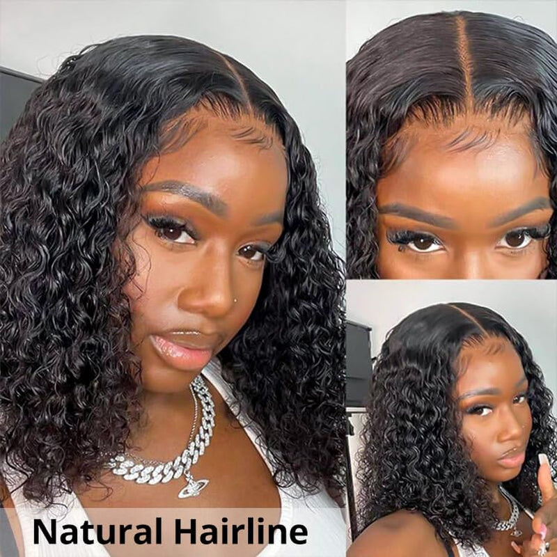 Curly Human Hair Wig 13X6 Ready to Wear Glueless Wigs Human Hair HD Lace Frontal Wigs 14Inch 180 Density Virgin Human Hair Pre Plucked Pre Cut Bleached Knots for Women