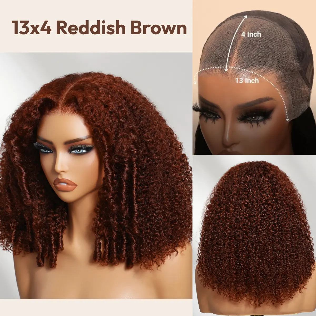 Unice 250% Density Reddish Brown Fluffy Afro Kinky Curly with Layered Finger Coil Ends Glueless 7X5 HD Lace Closure Human Hair Wigs No Slip Beginner-Friendly Natural Looking Summer Wig Super Brand Day