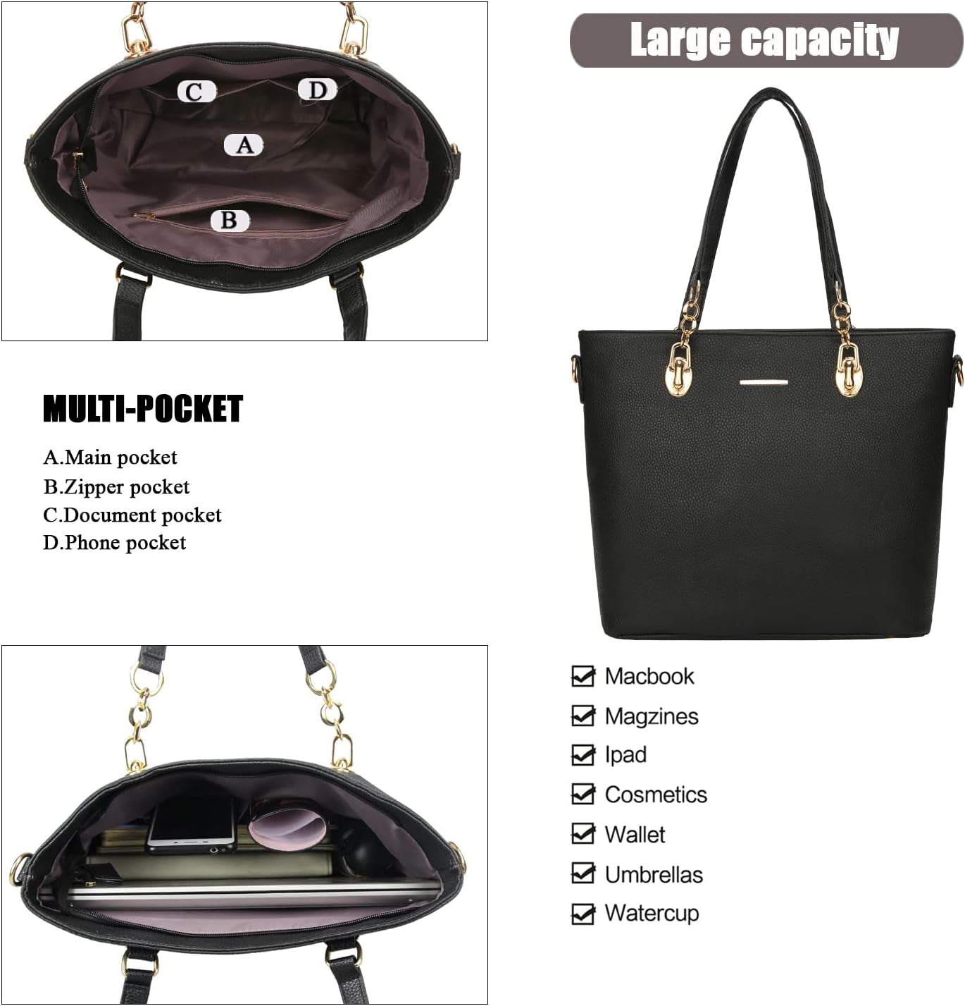 Purses and Handbags for Women Synthetic Leather Tote Crossbody Bags Satchel Purses Set 6Pcs | Set