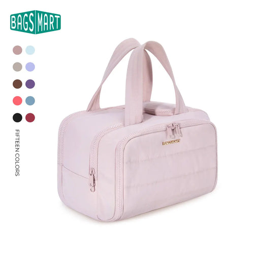 BAGSMART Crush 4-In-1 Puffy Multi-Functional Travel Toiletry Bag for Women Large Capacity Organizer with Handle for Accessories Essentials Toiletries Makeup Organizer Storage Bag Brush Pouch Travel Essentials Tiktokshopsummersale