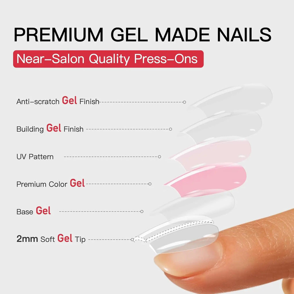 Curvlife Extra Short Squoval Press-On Nails Collection | 30PCS | Natural Nude & Pink Tones, Simple Cute, Soft Petal & Floral Styles, Glossy Jelly Finish | Summervibes | Non-Toxic Reusable Nails, Easy Application, Everyday Minimal Look for Daily Wear
