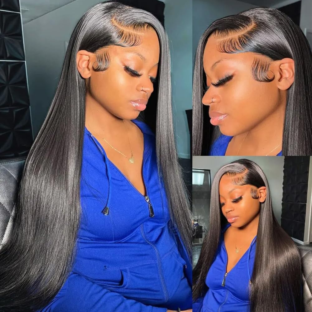 220% HD Lace Front Wigs Human Hair Pre Plucked 26 Inch | 12A 13X4 Lace Frontal Human Hair Wigs for Black Women Pre Bleached Small Knots Natural Hairline Natural Black Color