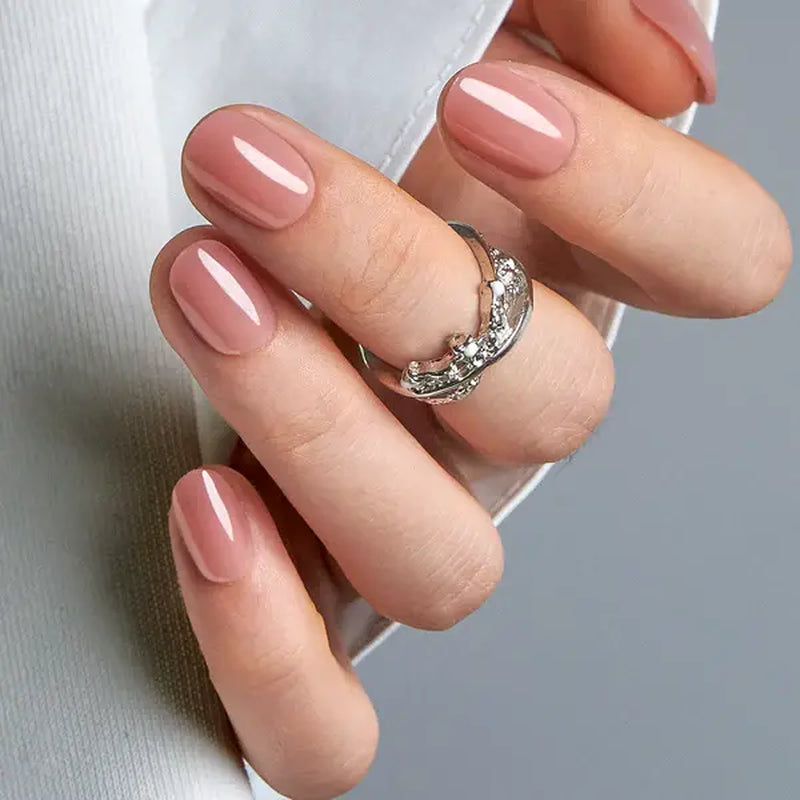 Curvlife Extra Short Squoval Press-On Nails Collection | 30PCS | Natural Nude & Pink Tones, Simple Cute, Soft Petal & Floral Styles, Glossy Jelly Finish | Summervibes | Non-Toxic Reusable Nails, Easy Application, Everyday Minimal Look for Daily Wear