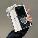 Compatible with Z Flip 8/7 FE/6/5/4/3 | Heart-Shaped Makeup Mirror Phone Case, Dazzling Starry Glitter for Folding Phone HNZ0013