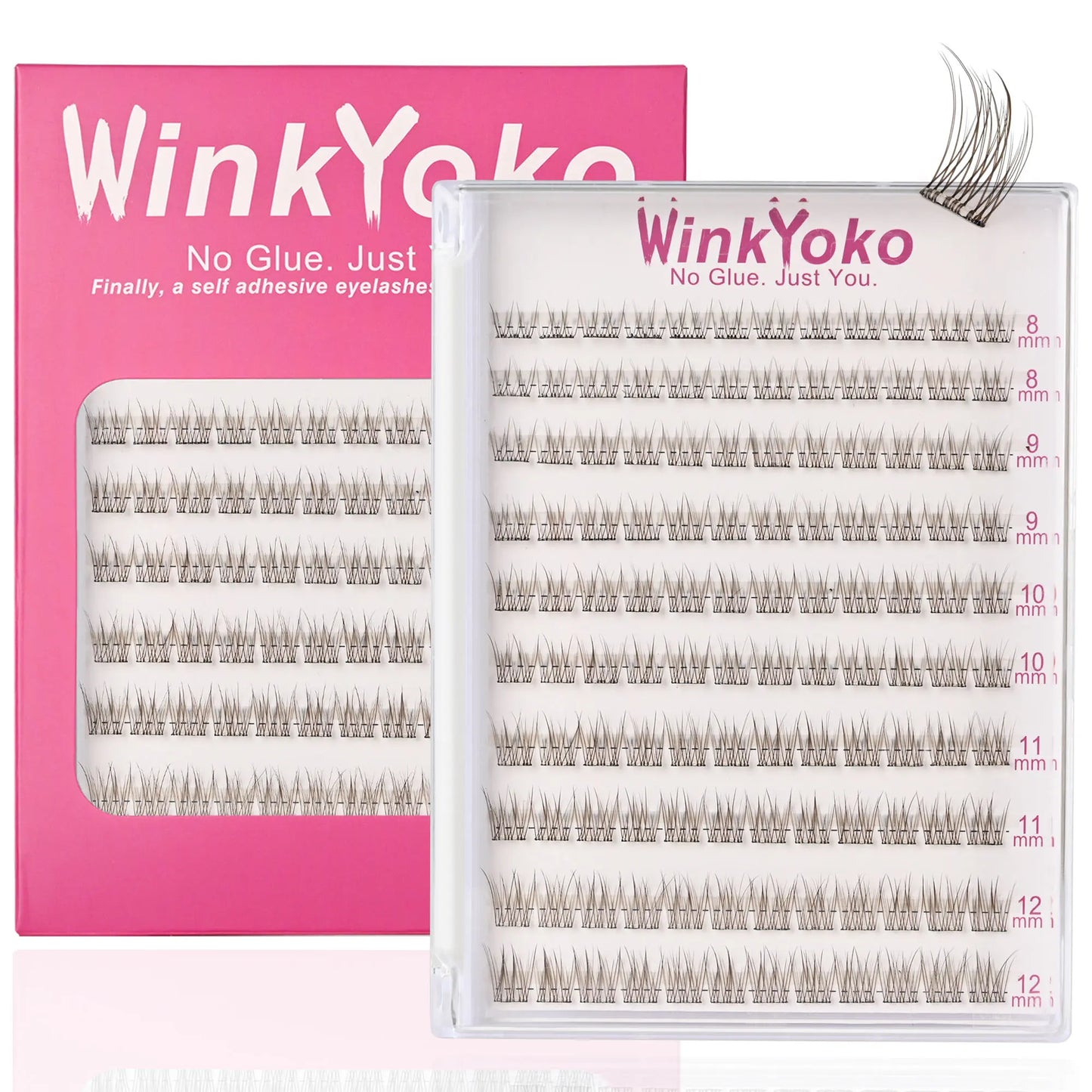 Self Adhesive Natural Lash Clusters-Fishtail Styles, Winkyoko No Glue Beginner Friendly Lashes, C Curl Diy Lash Extension, 8-14Mm Mixed Length Individval Natural-Look Eyelash Extension, Pre-Glued Long Lasting Lightweight Wispy Cat Eye Look No Glue Needed