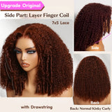 Unice 250% Density Reddish Brown Fluffy Afro Kinky Curly with Layered Finger Coil Ends Glueless 7X5 HD Lace Closure Human Hair Wigs No Slip Beginner-Friendly Natural Looking Summer Wig Super Brand Day