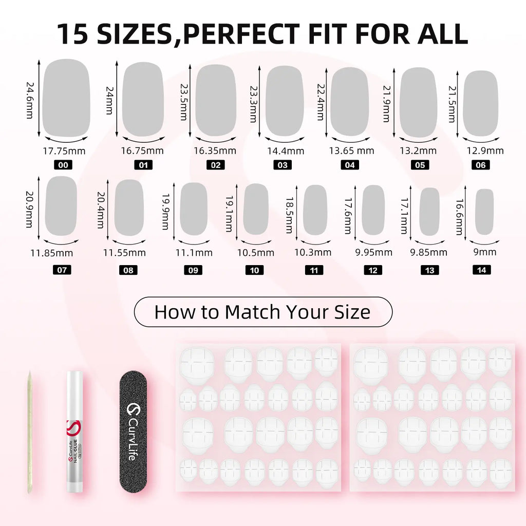Curvlife Extra Short Squoval Press-On Nails Collection | 30PCS | Natural Nude & Pink Tones, Simple Cute, Soft Petal & Floral Styles, Glossy Jelly Finish | Summervibes | Non-Toxic Reusable Nails, Easy Application, Everyday Minimal Look for Daily Wear
