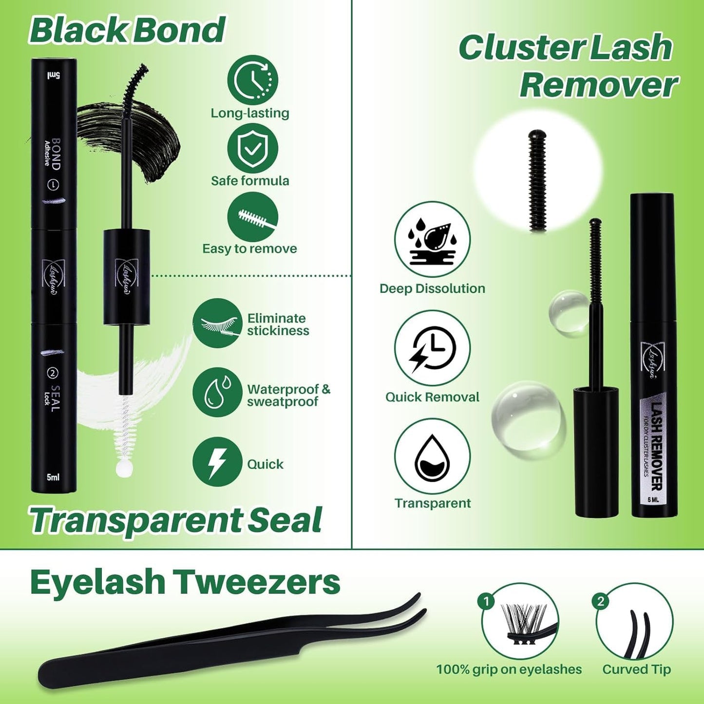 Lash Clusters Kit Wispy Eyelash Clusters Lashes Cluster Kit Cluster Eyelash Extensions Pestañas Postizas Naturales Thin Invisible Lash Band+Lash Bond&Seal,Tweezers (WL2-5 Kit)
