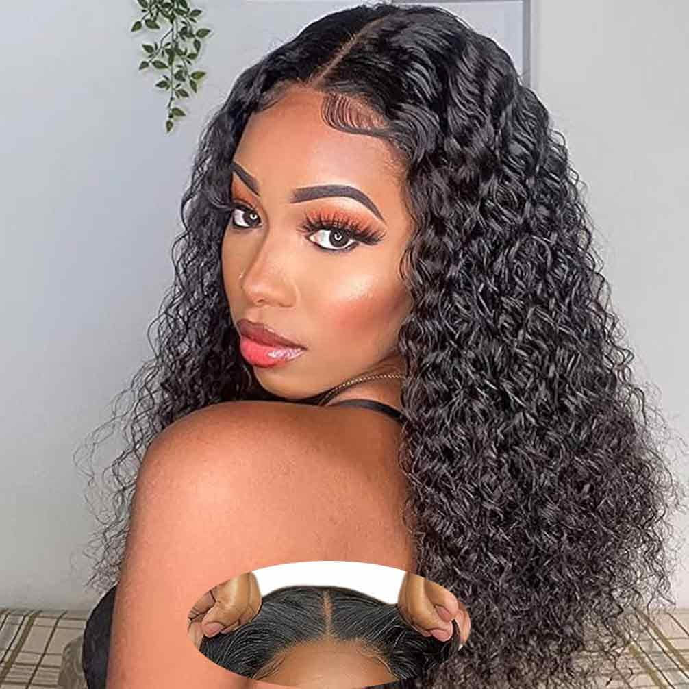 13X6 Bob Wig Water Wave Bob Wigs Human Hair 13X6 Lace Frontal Wigs 200% Density Curly Bob Wig Human Hair Pre Plucked Deep Wave Wig for Black Women Natural Black 8Inch